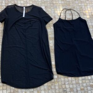 lululemon athletica Black Crewneck layered Active Dress w blk slip- size 6 NWOT